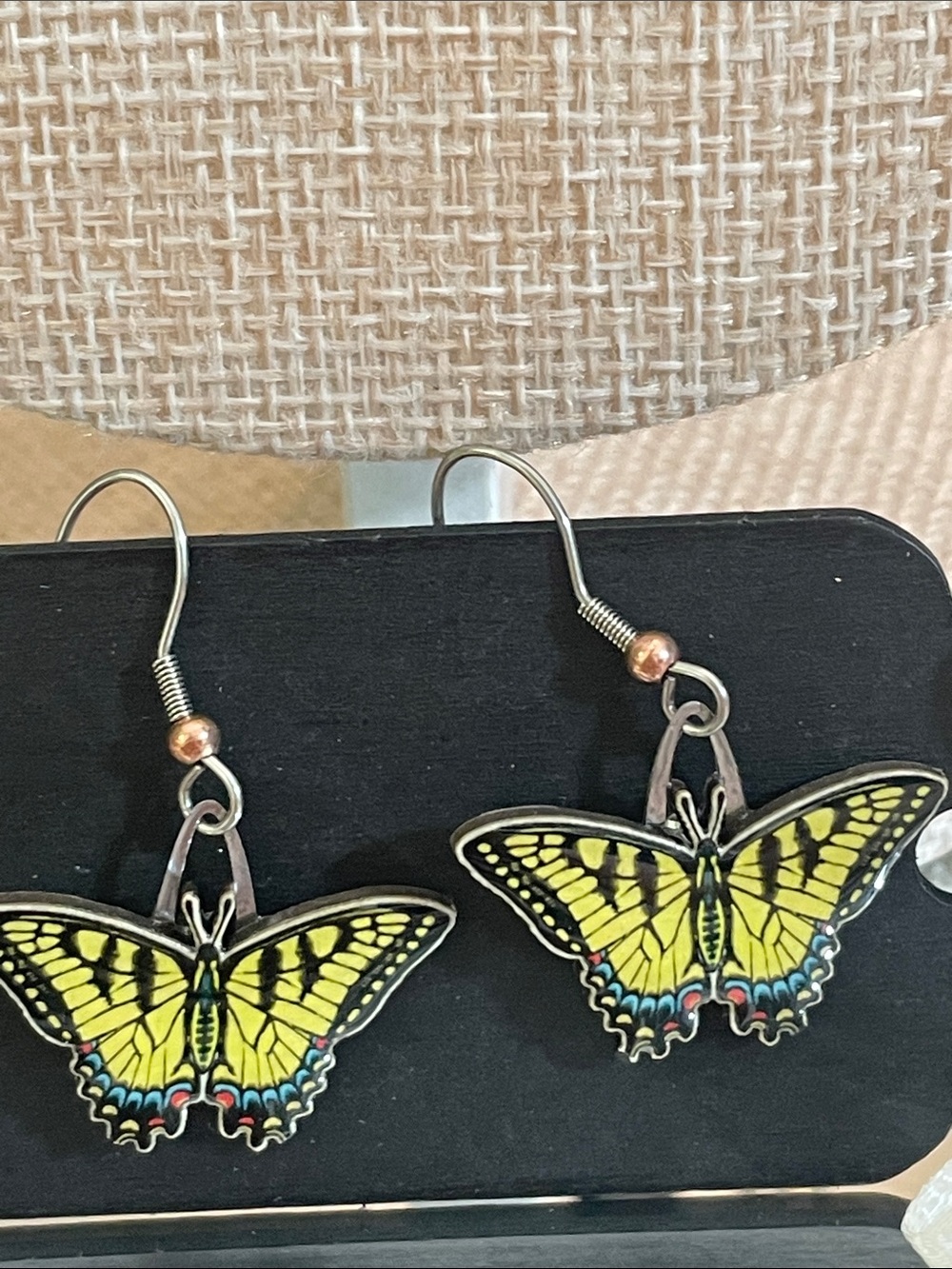 Yellow Butterfly Dangle Earrings made from pressed paper 1”